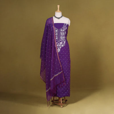 Purple 2pc Mul Chanderi Unstitched Chikankari Dress Material