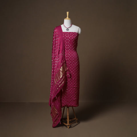 Kutch Bandhani Modal Silk Unstitched Dress Material: Kurta, Bottom & Dupatta 09