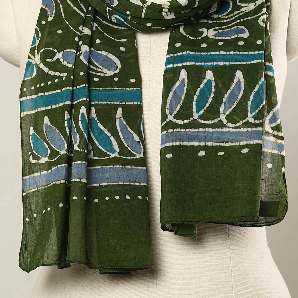 Green - Hand Batik Printed Mul Cotton Stole 08