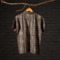 Brown- Bindaas Natural Dyed Art Block Print Polo Collar T-shirt in Cotton