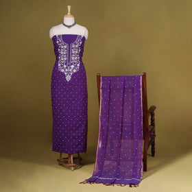 Purple 2pc Mul Chanderi Unstitched Chikankari Dress Material