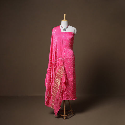 Kutch Bandhani Modal Silk Unstitched Dress Material: Kurta, Bottom & Dupatta 10