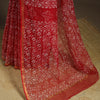 Red Kota Doria Cotton Hand Batik Print Saree