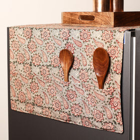 Beige Handmade Cotton Fridge Top Cover with Multiple Pockets