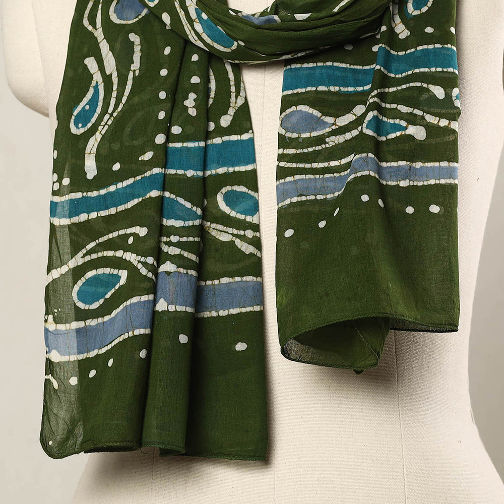 Green - Hand Batik Printed Mul Cotton Stole 10