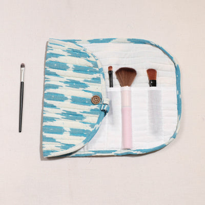 Ikat Fabric Multipurpose Segmented Make-up Brush Wrap Pouch/Case