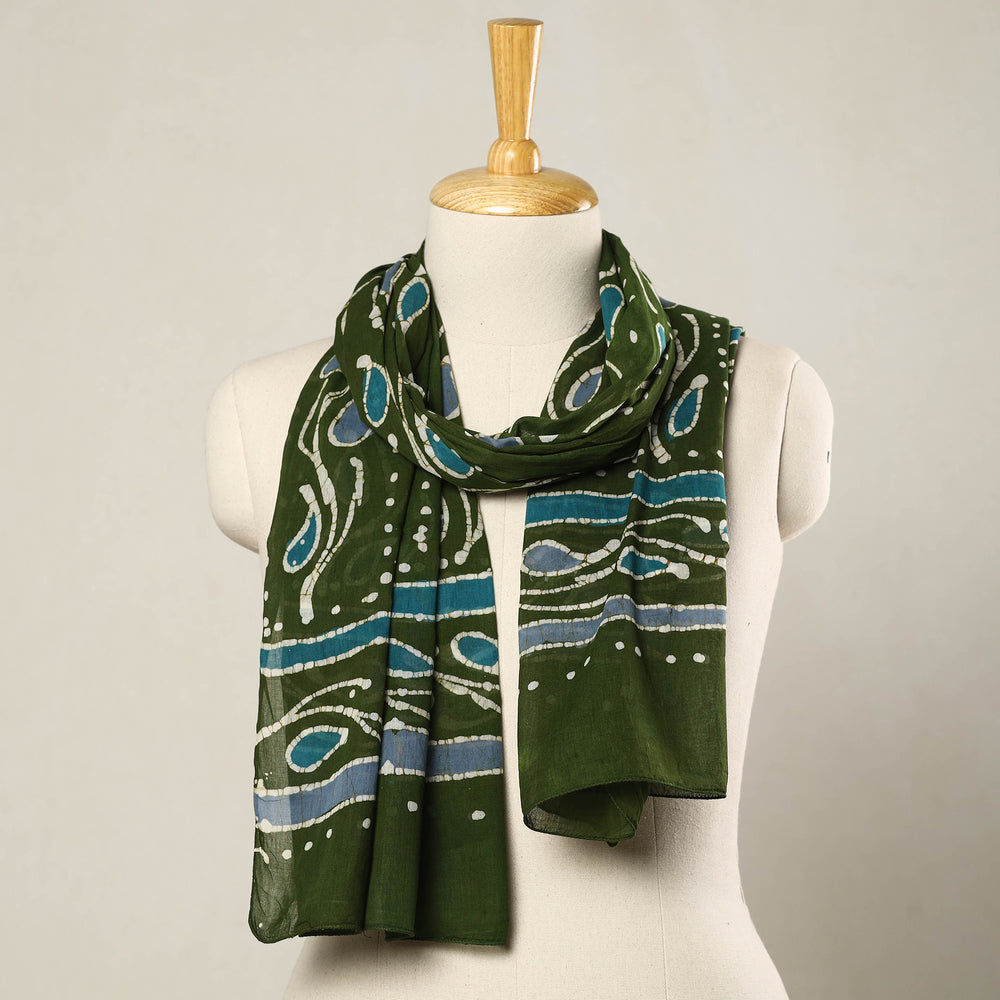 Green - Hand Batik Printed Mul Cotton Stole 10