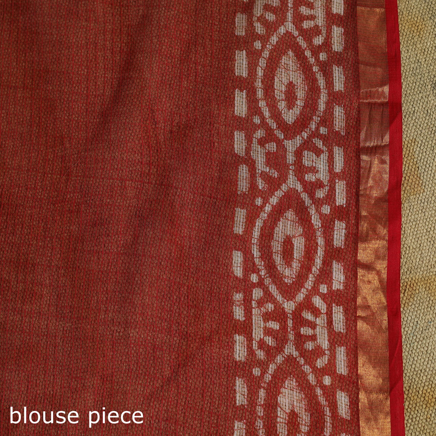 Red Kota Doria Cotton Hand Batik Print Saree