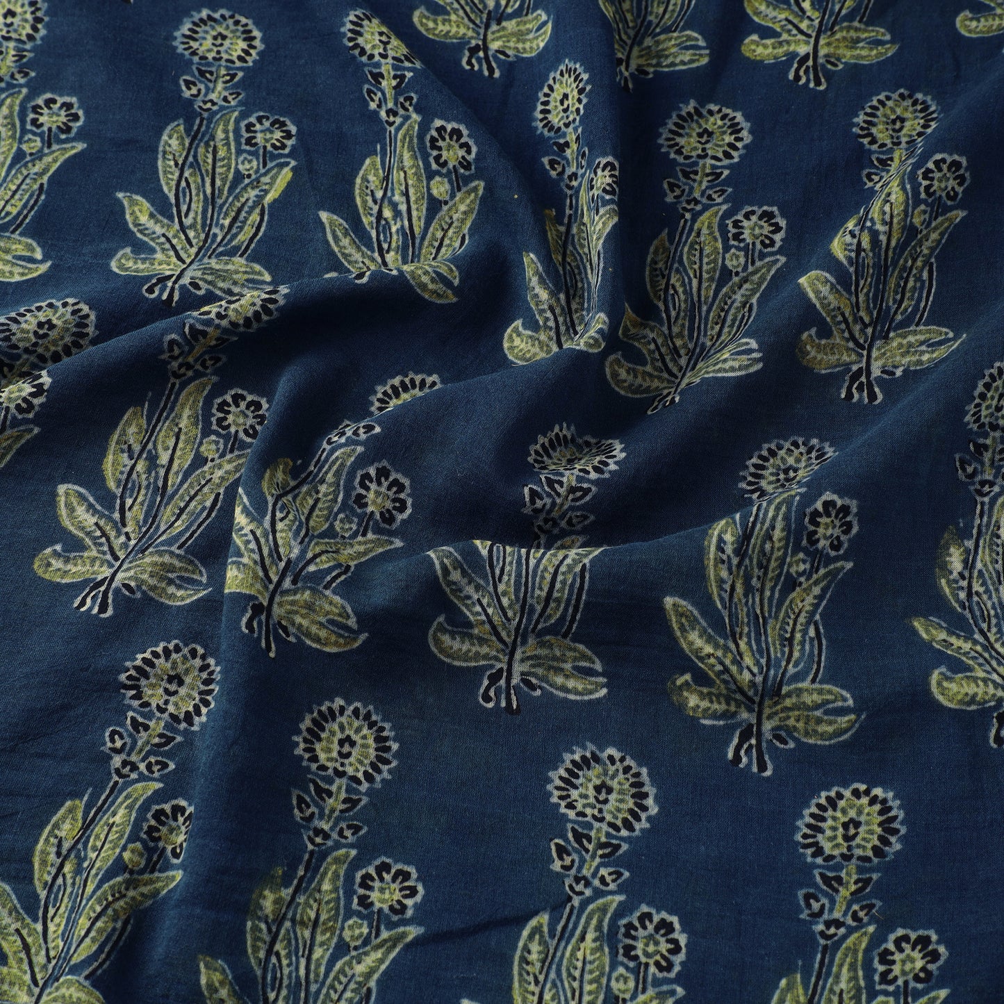 Blue - Ajrakh Hand Block Printed Mul Cotton Fabric 06