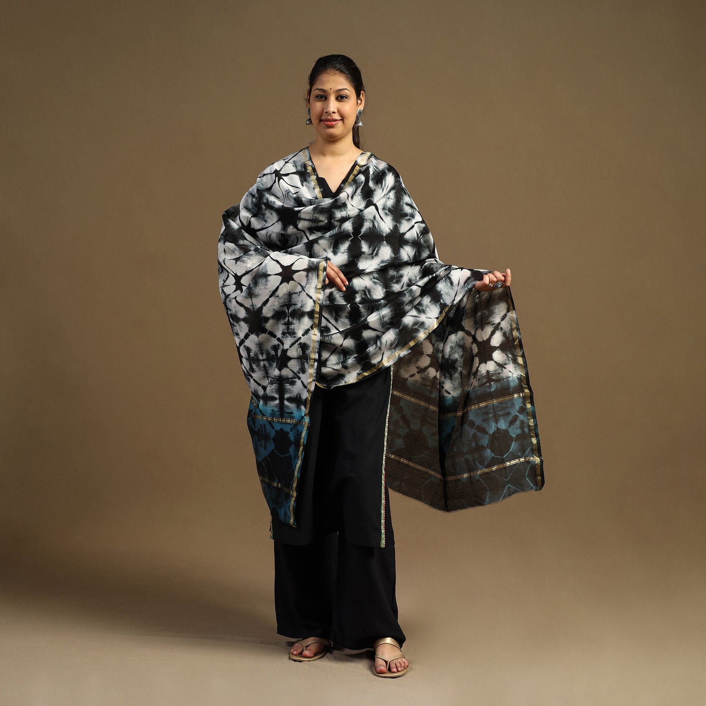 Buy Handloom Tie-Dye Chanderi Silk Shibori Dupatta