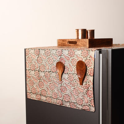 Beige Handmade Cotton Fridge Top Cover with Multiple Pockets