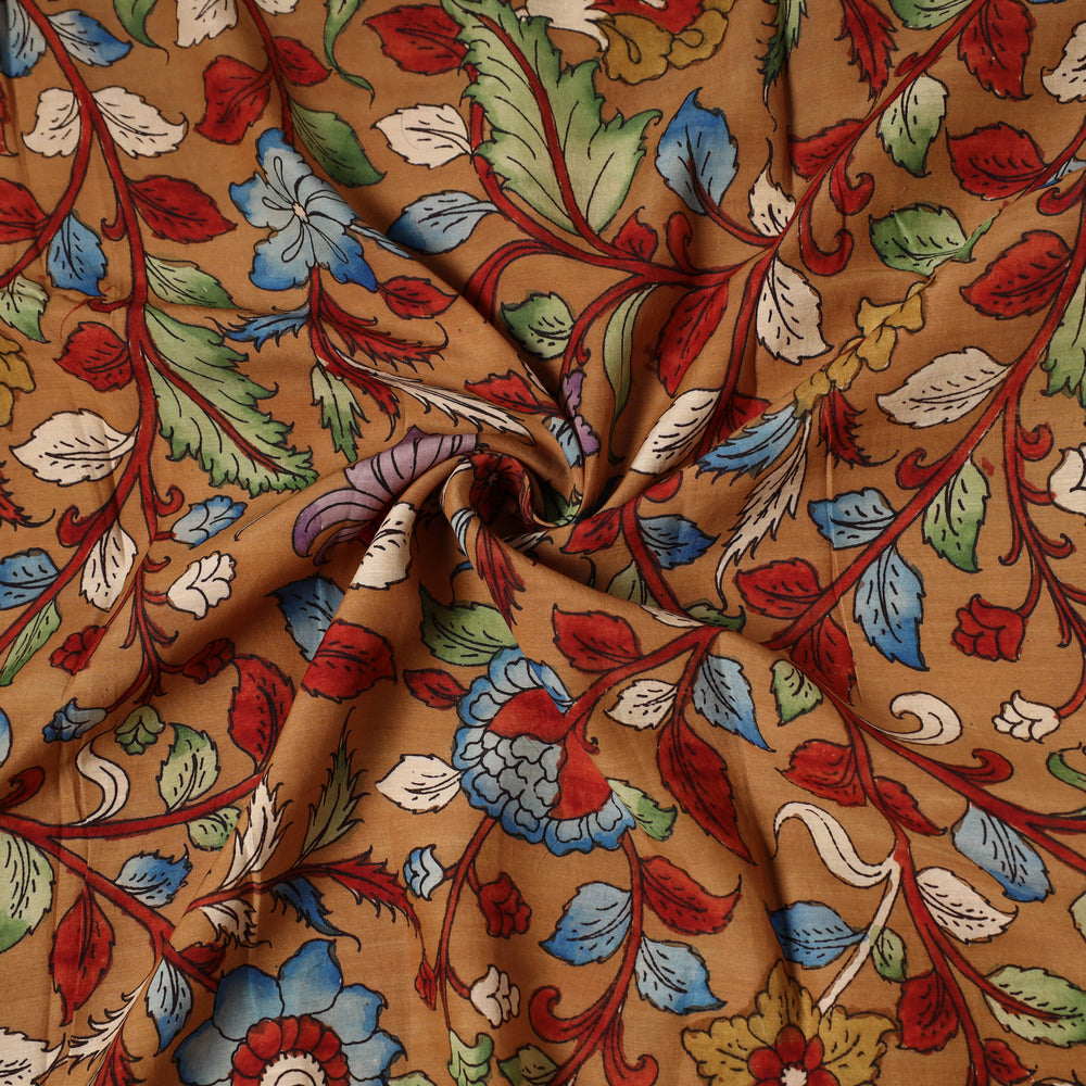 Brown - Bangalore Silk Srikalahasti Handpainted Pen Kalamkari Fabric 15