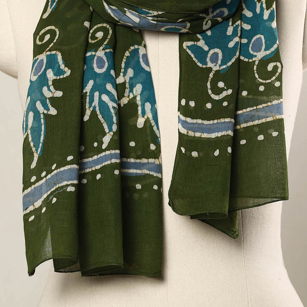 Green - Hand Batik Printed Mul Cotton Stole 11