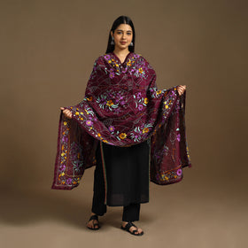  Purple Ranihati Chanderi Silk Hand Embroidery Dupatta