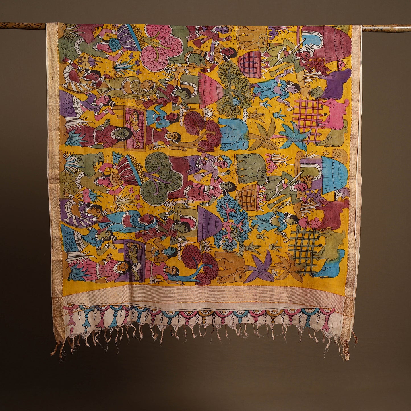 Pen Work Mangalagiri Cotton Handpainted Kalamkari Dupatta