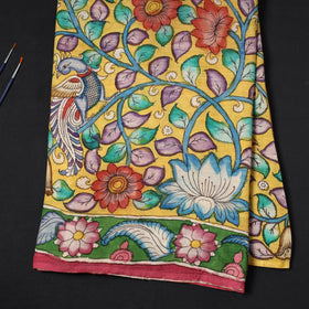  Yellow Bangalore Silk Srikalahasti Pen Kalamkari Fabric