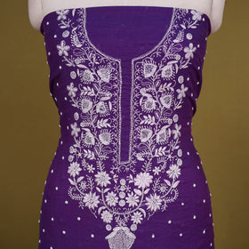 Purple 2pc Mul Chanderi Unstitched Chikankari Dress Material