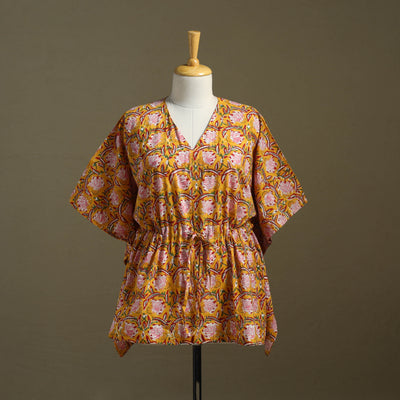 Yellow - sanganeri cotton kaftan (short) 44 - handcrafted