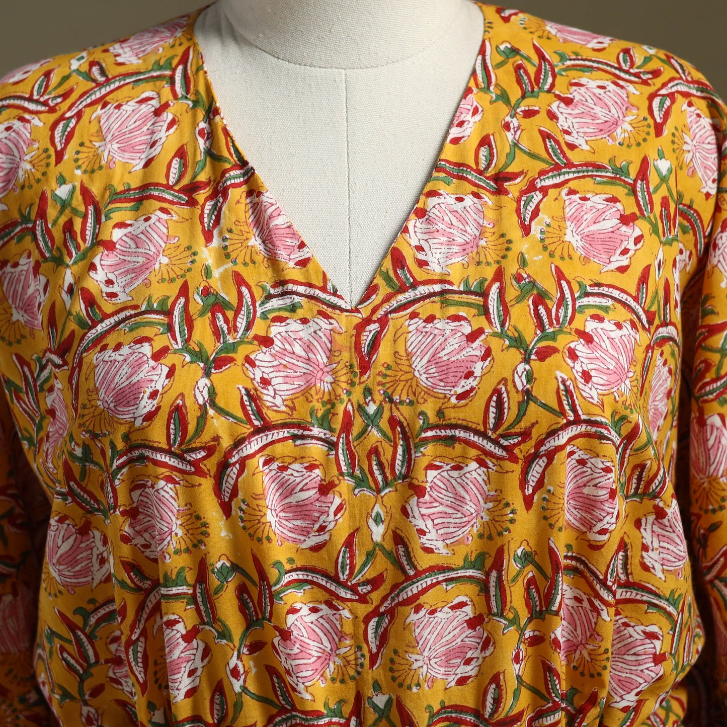 Yellow - sanganeri cotton kaftan (short) 44 - handcrafted