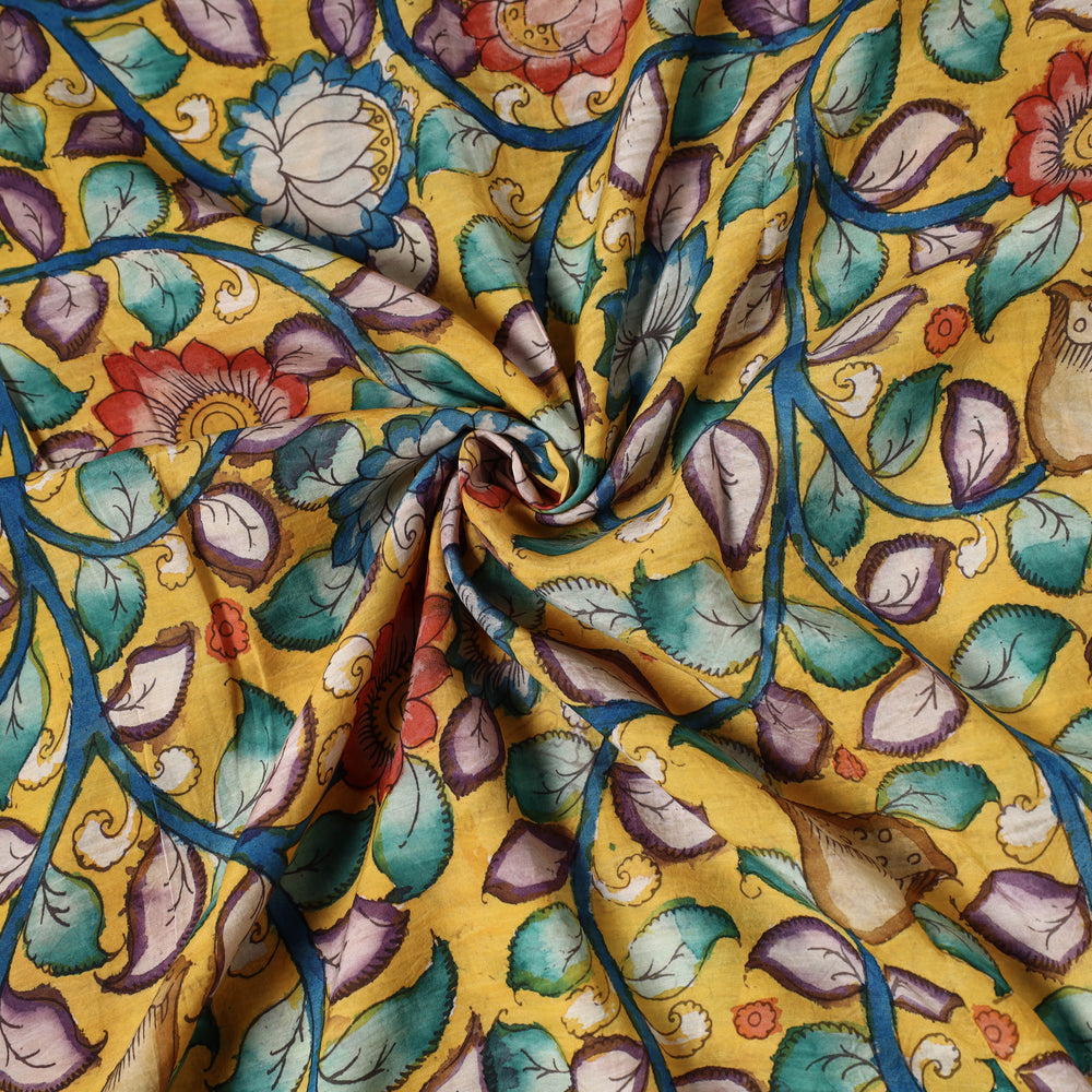 Yellow - Bangalore Silk Srikalahasti Handpainted Pen Kalamkari Fabric 16