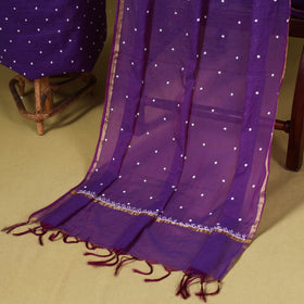 Purple 2pc Mul Chanderi Unstitched Chikankari Dress Material