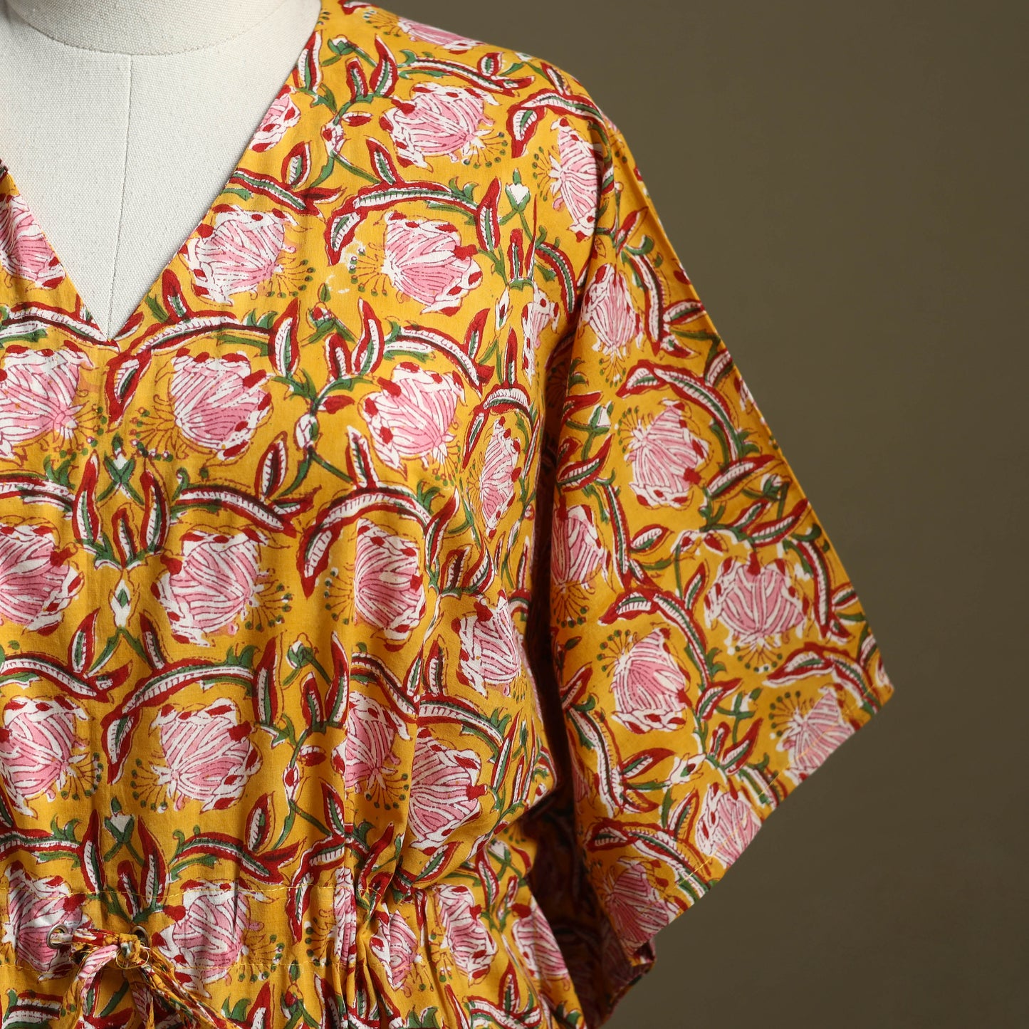 Yellow - sanganeri cotton kaftan (short) 44 - handcrafted