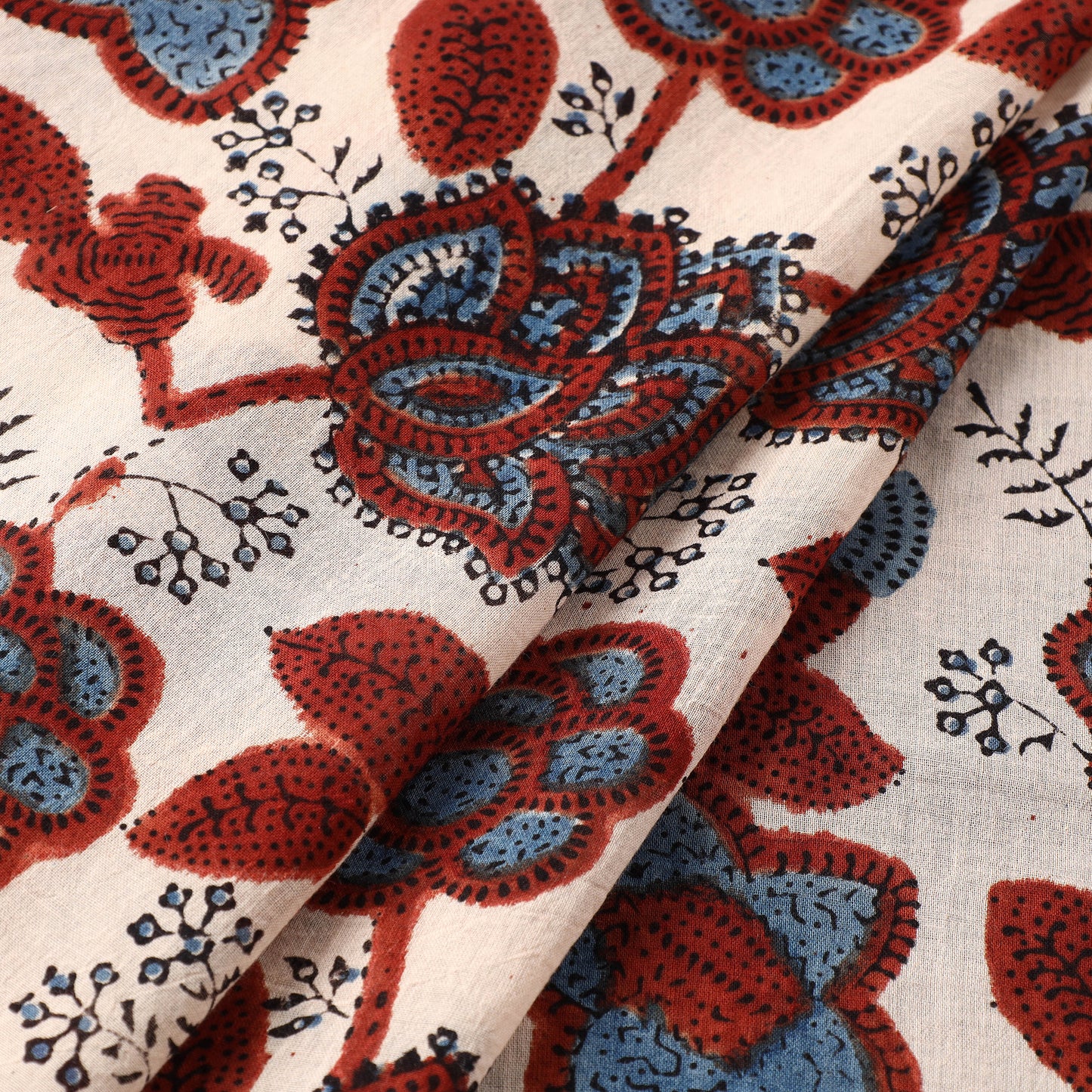 Multicolor - Ajrakh Hand Block Printed Mul Cotton Fabric 02