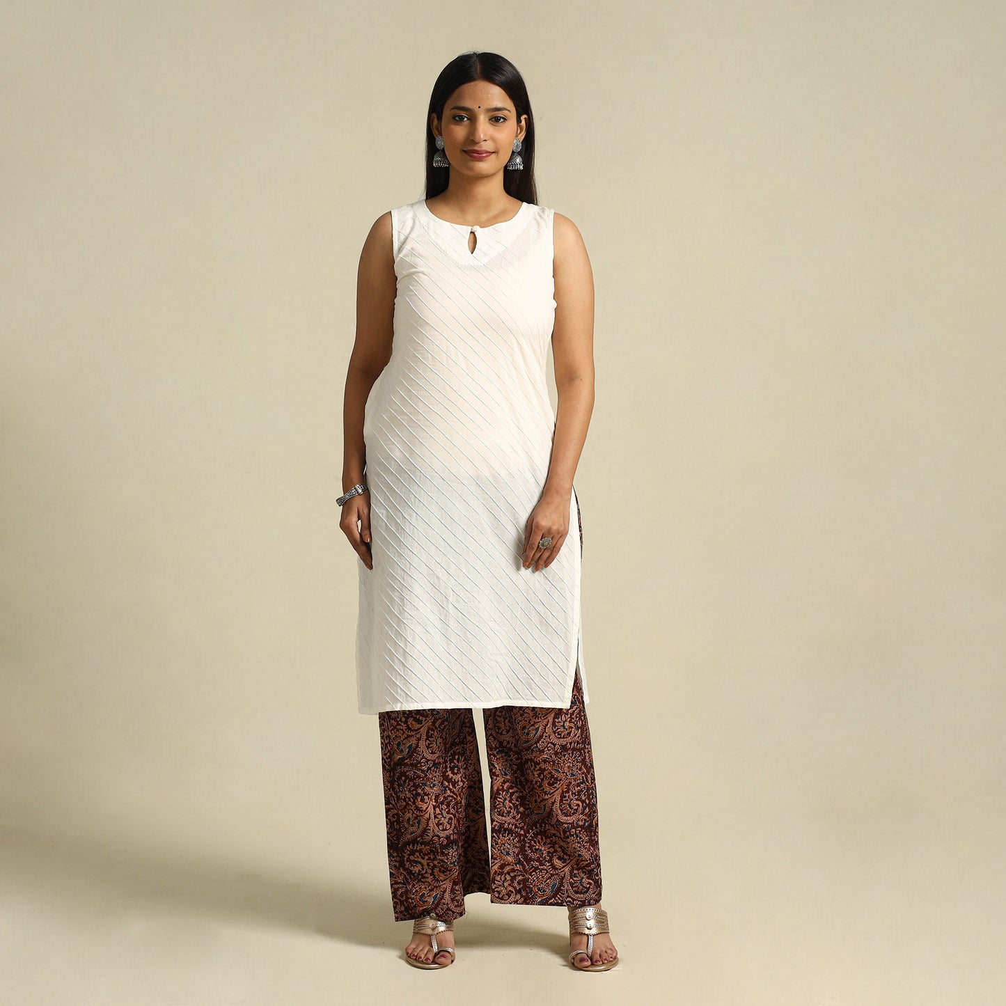  Maroon Pedana Block Print Cotton Kalamkari Palazzo