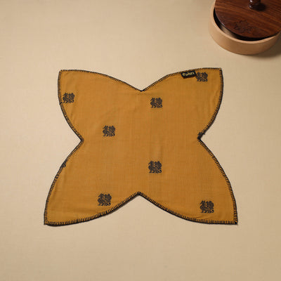  Yellow Hand Embroidered Cotton Roti Napkin
