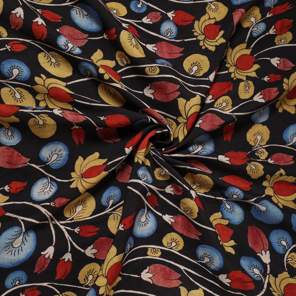 Black - Bangalore Silk Srikalahasti Handpainted Pen Kalamkari Fabric 17