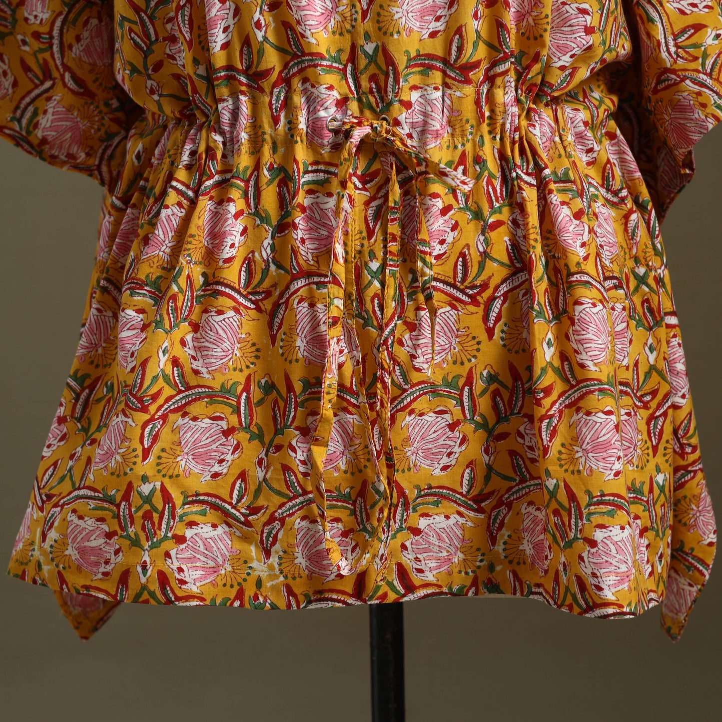 Yellow - sanganeri cotton kaftan (short) 44 - handcrafted