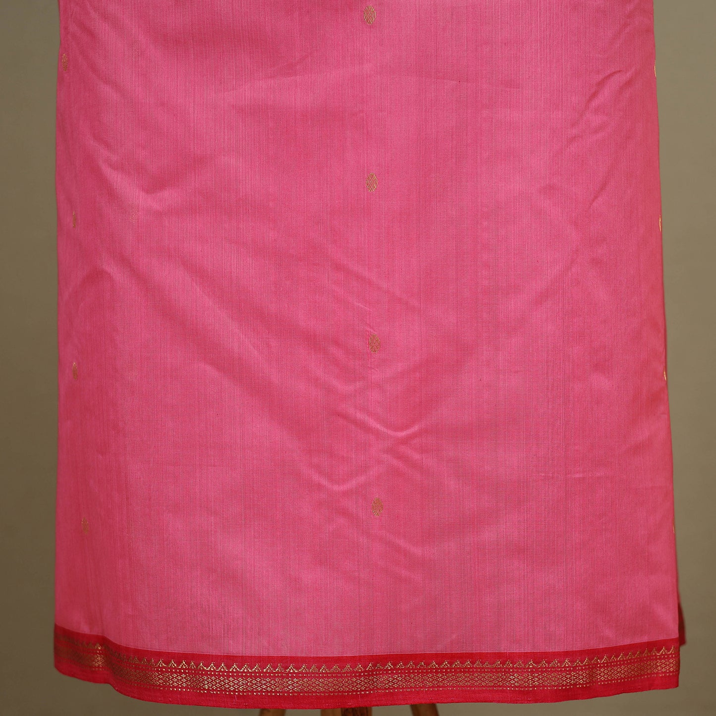 Pink - 3pc Handloom Nakshi Zari Unstitched Chanderi Silk Dress Material 