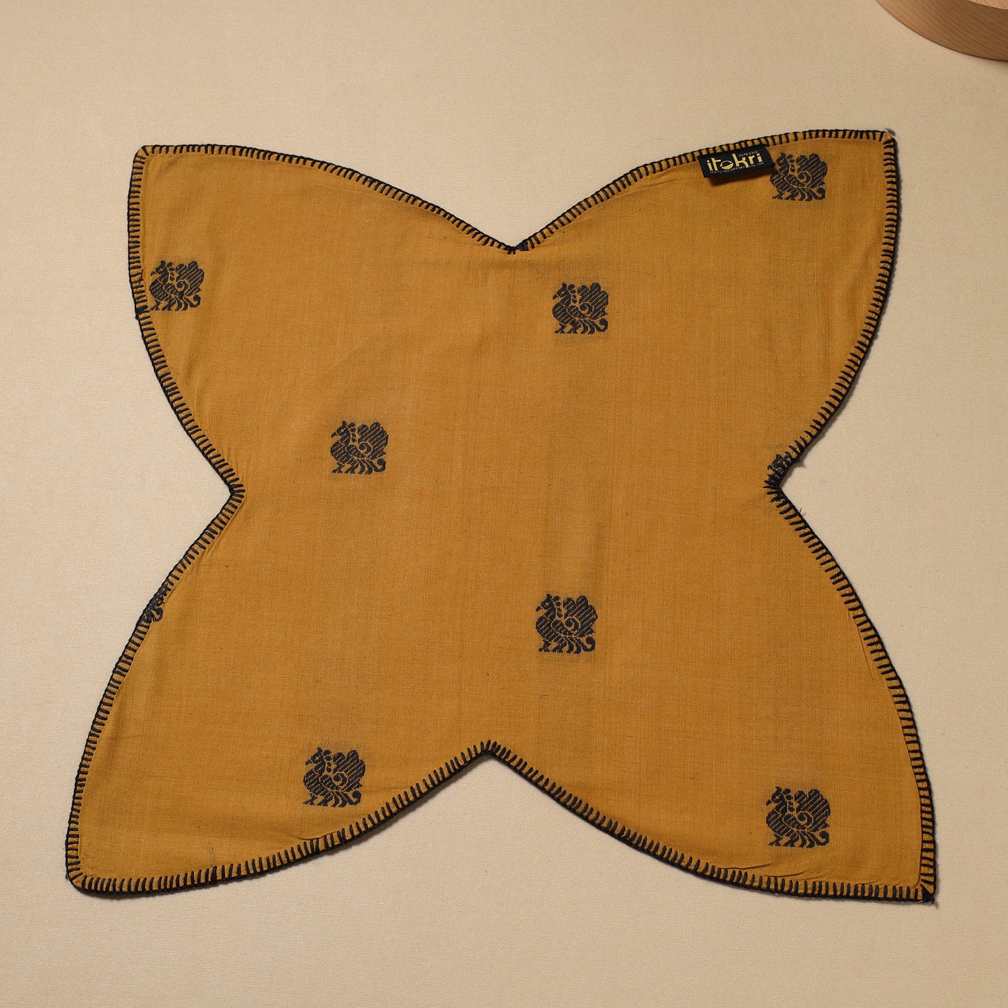  Yellow Hand Embroidered Cotton Roti Napkin