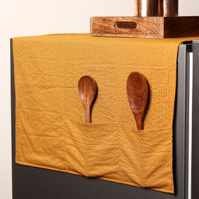 Yellow Handmade Cotton Fridge Top Cover with Multiple Pockets