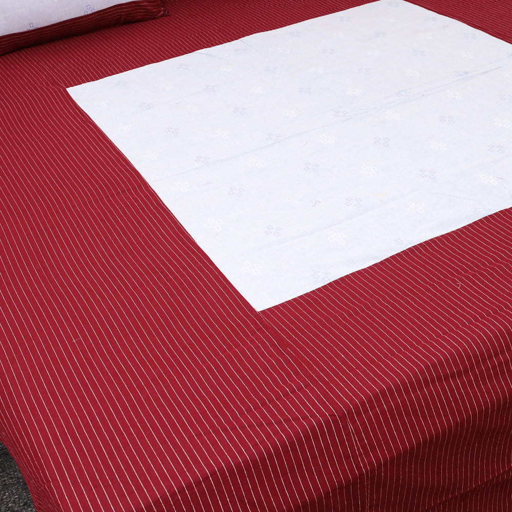 Maroon - Patchwork Cotton Double Jacquard Bedsheet Set 08