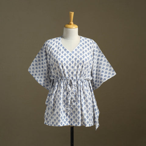 White - sanganeri cotton kaftan (short) 45 - handcrafted