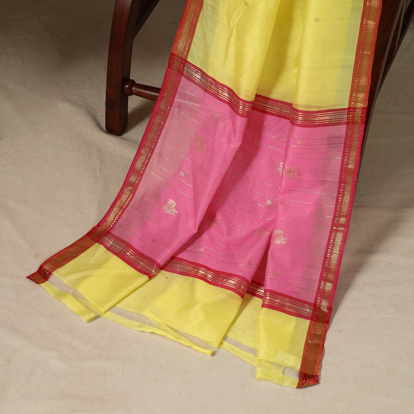 Pink - 3pc Handloom Nakshi Zari Unstitched Chanderi Silk Dress Material 