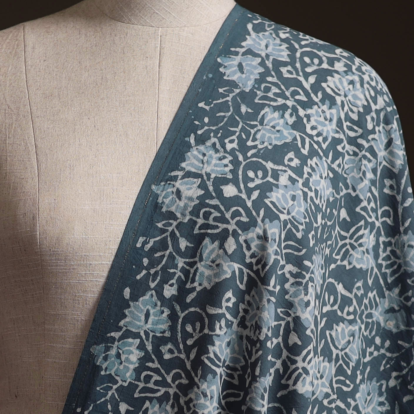Blue - Bagru Dabu Hand Block Print Natural Dyed Cotton Fabric 61