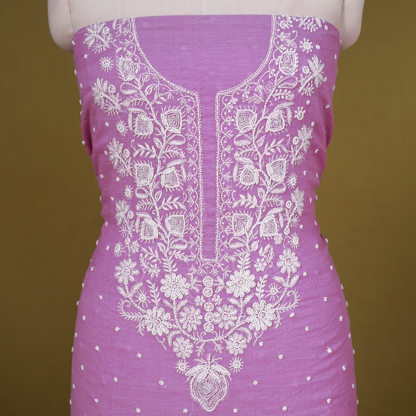 Purple - 2pc mul chanderi unstitched chikankari dress