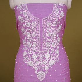 Purple - 2pc mul chanderi unstitched chikankari dress