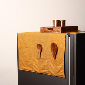 Yellow Handmade Cotton Fridge Top Cover with Multiple Pockets