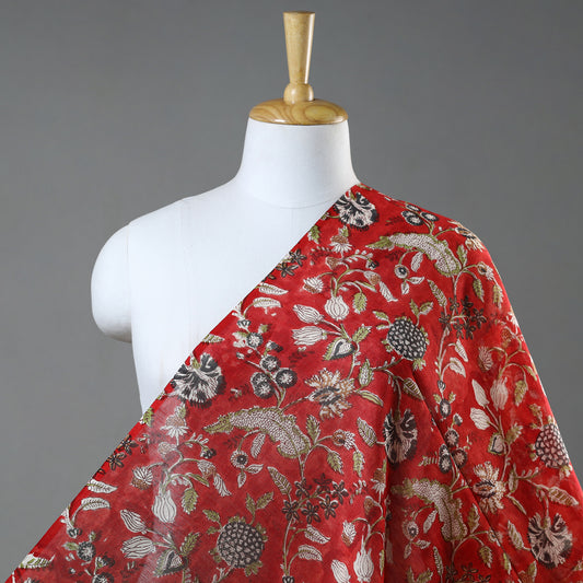 Red - Sanganeri Block Printed Chanderi Silk Fabric 02