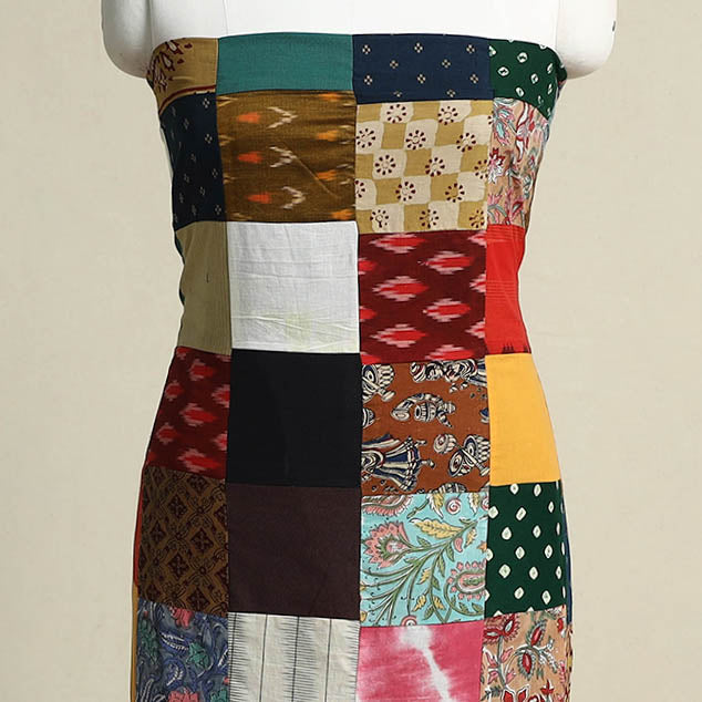 Multicolor - handcrafted patchwork cotton unstitched kurta