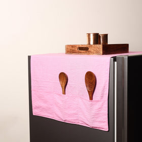 Pink Handmade Cotton Fridge Top Cover with Multiple Pockets