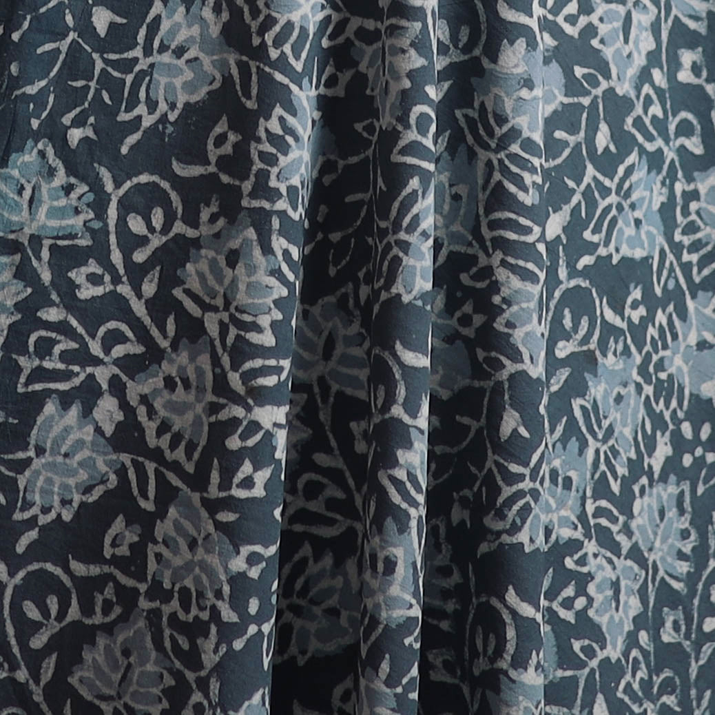 Blue - Bagru Dabu Hand Block Print Natural Dyed Cotton Fabric 61