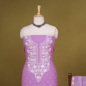 Purple - 2pc mul chanderi unstitched chikankari dress