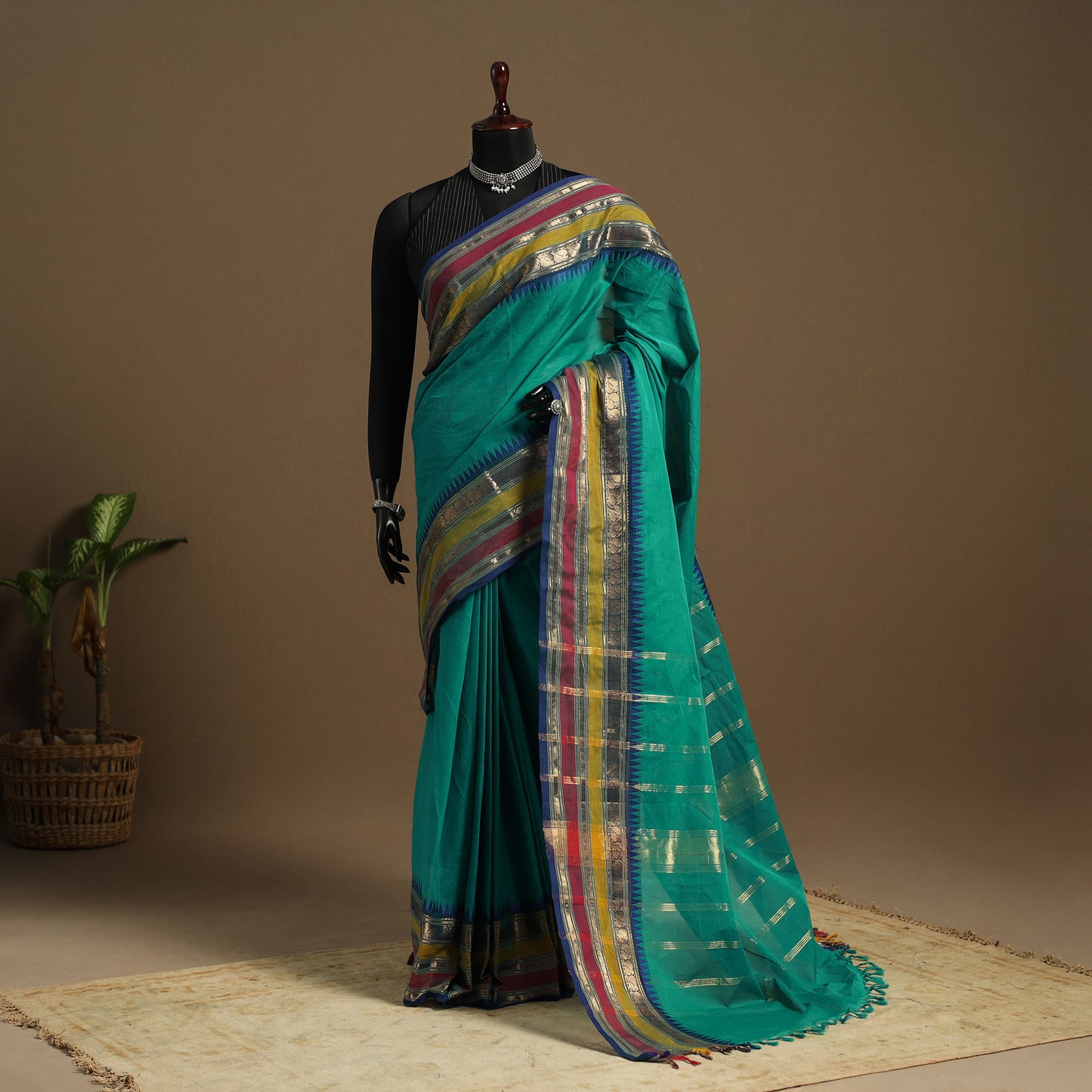 Green Kandangi Chettinad Cotton Saree with Border