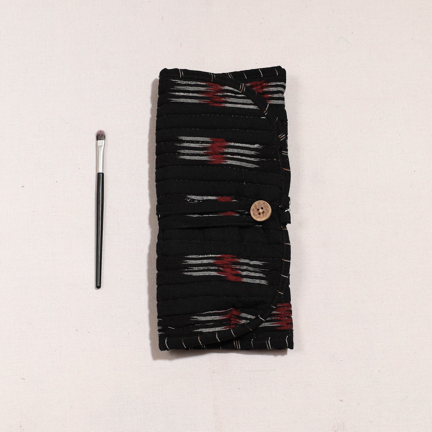 Ikat Fabric Multipurpose Segmented Make-up Brush Wrap Pouch/Case