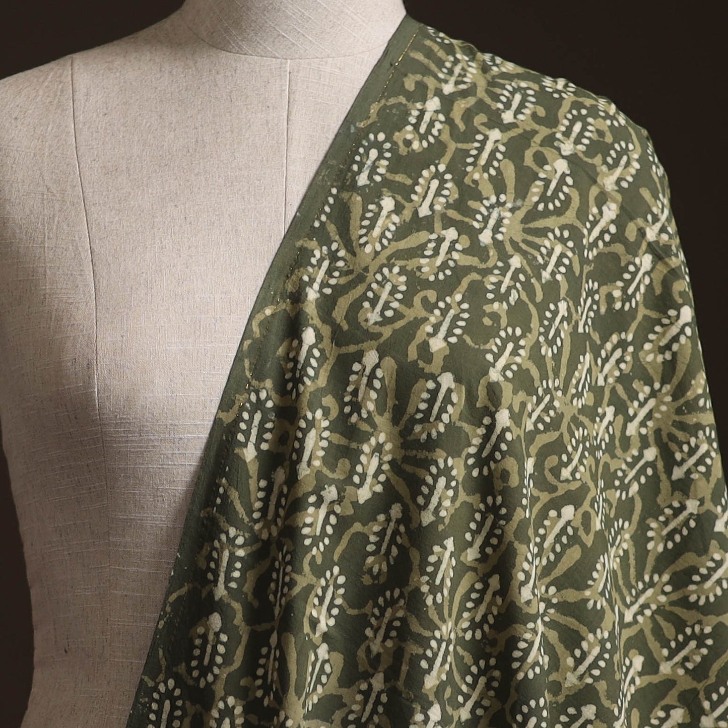 Green - Bagru Dabu Hand Block Print Natural Dyed Cotton Fabric 62
