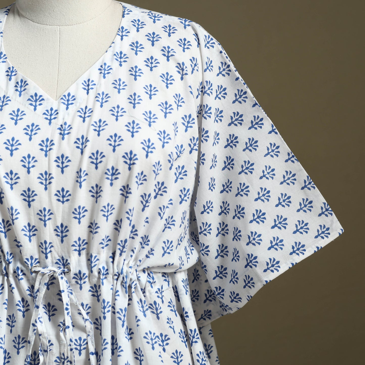 White - sanganeri cotton kaftan (short) 45 - handcrafted